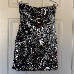 Silver Sequin Strapless Cocktail Dress, Size M